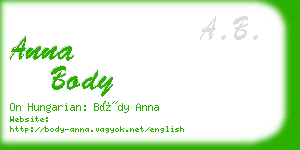 anna body business card